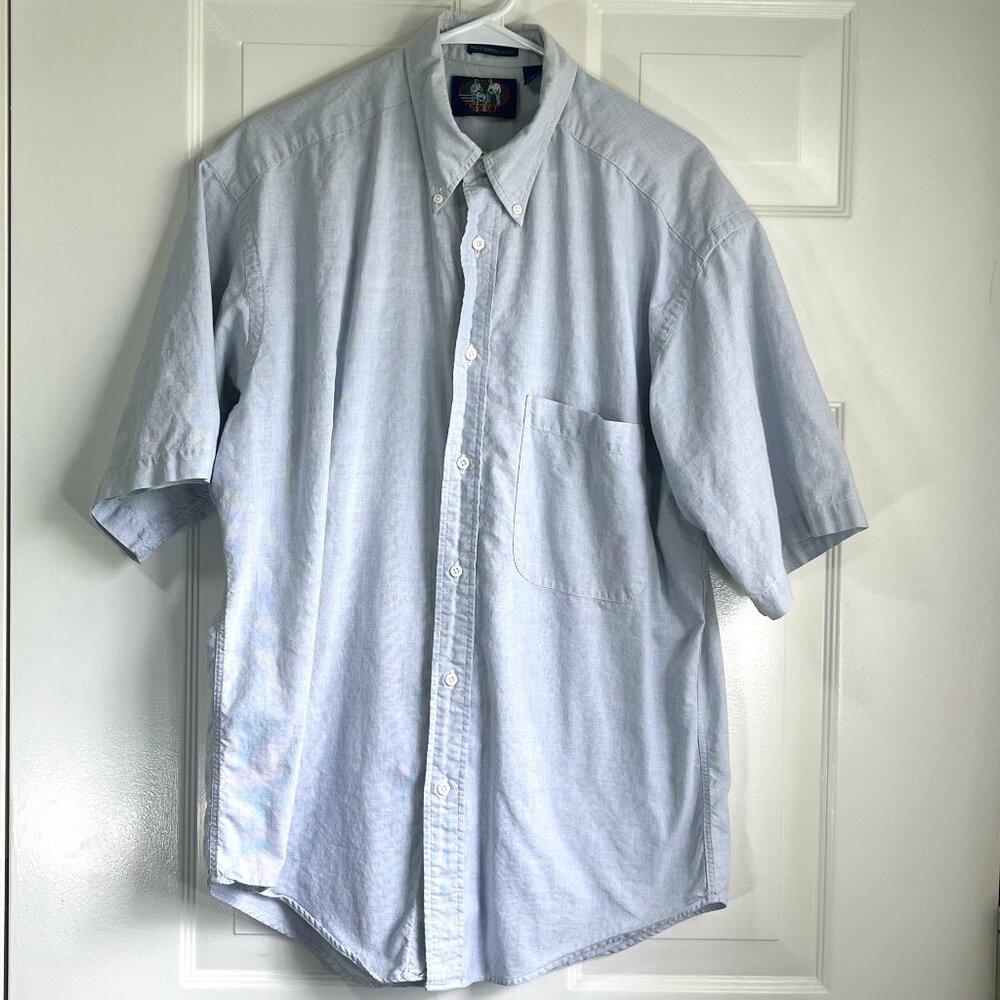 Sero Vintage Men's Short Sleeve Blue Button-Down Grandpa Oxford Size Large